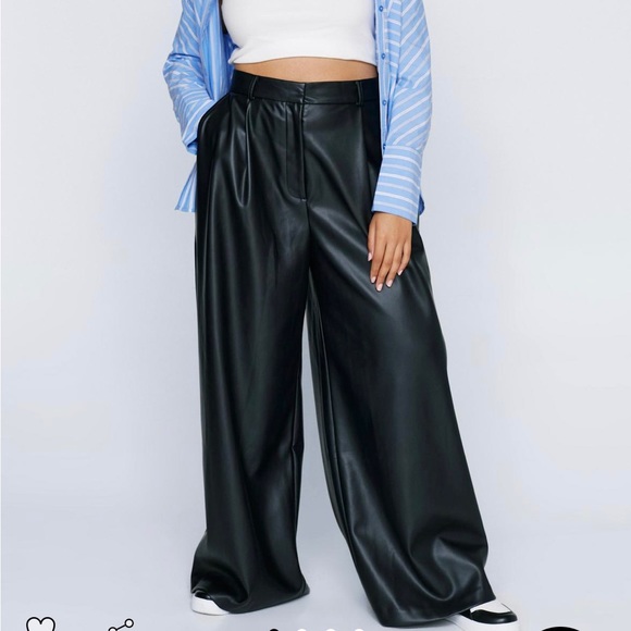 Nasty Gal Pants - NastyGal Plus Size Faux Leather Wide Leg Pants